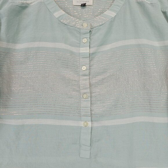 Ann Taylor LOFT The Softened Shirt Tunic Womens M Pastel Aqua Metallic Striped - Picture 2 of 11